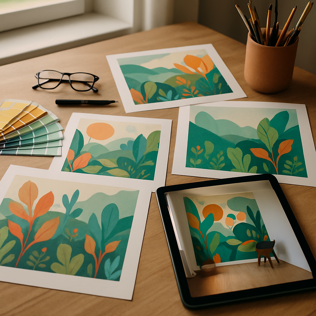 Designer reviewing mural concepts